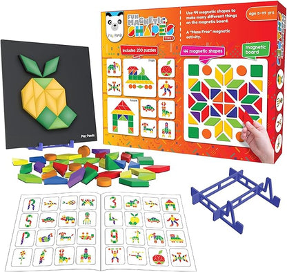 Magnetic Tangram Puzzle Educational Toy| 200 Patterns, 44 Magnet Tangram Pieces with Board, Pattern Book & Display Stand | STEM Learning Toys for Toddlers Ages 4 5 6+ Years|Gifts for Girls & Boys