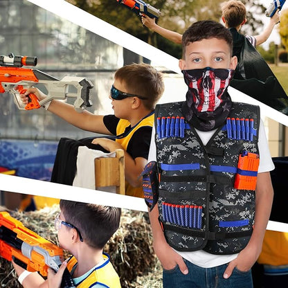 Kids Tactical Vest Kit for Nerf Guns Series with Refill Darts,Dart Pouch, Reload Clips, Tactical Mask, Wrist Band and Protective Glasses, Toys for 8 9 10 11 12 Year Boys