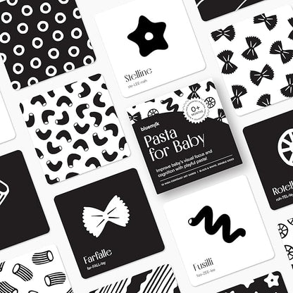 Pasta for Baby High Contrast Cards Sensory Toy Learning Activity Large Black and White Flash Cards Newborn Tummy Time Play 0+ Months Infant Essentials Curious Baby Activity Gift Set