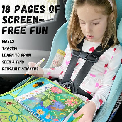 Totebook Kids Travel Educational Activity Book with Washable Markers - Car and Airplane Activities, Learning Toys for Toddlers- Reusable Stickers for Ages 4, 5, 6 (Jungle & Extra Princess Book)
