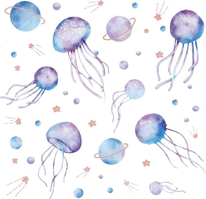 Starry Sky Jellyfish Wall Sticker Glow in The Dark Wall Stickers Stars Fluorescent Green Luminous Wall Decals DIY Peel Stick Art Decor for Walls Ceiling Kids Bedroom Living Room Nursery Girls and Boys(Green)