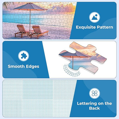 Puzzles for Adults 500 Pieces,Hawaiian Sunset Beach Puzzle for Adults,500 Pieces Tropical Ocean Sunrise Puzzles,Beach Chair Jigsaw Puzzle,Perfect for Game Night Giving Puzzle,20.5x15 in