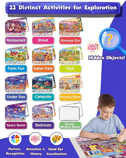 Search and Find: 22 Preschool Learning Activities for Kids 3-8 | Travel Games for Car and Airplane | Toddler Learning Toys | Board Games and Activitys Book for Kids | Back to School Gifts