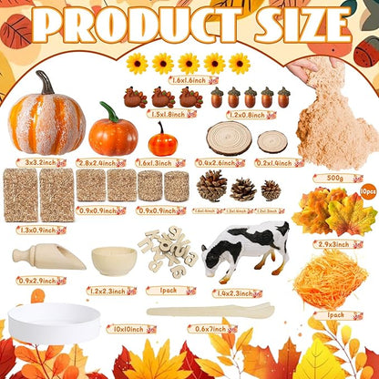 Hiawbon Thanksgiving Sensory Bin Kits, Fall Sensory Bin Fillers, Maple Leaves Pumpkins Pine Cones Sensory Box for Thanksgiving Fall Decor Birthday