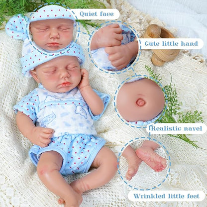 Reborn Baby Dolls Silicone Full Body 12in Weighted Real Life Closed-Eyes Boy Dolls Lifelike Newborn Baby Soft Body Flexible Limbs Not Vinyl