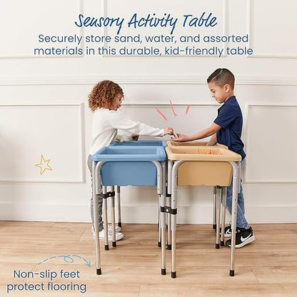 ECR4Kids 4-Station Sand and Water Adjustable Play Table, Sensory Bins, Sand/Powder Blue