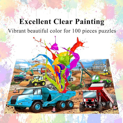 HUADADA Puzzles for Kids Ages 4-8, Construction Vehicles 100 Piece Puzzles for Kids Educational Jigsaw Puzzles Toys for Boys and Girls Age 4, 5, 6, 7, 8-10 Years Old (15" x 10")