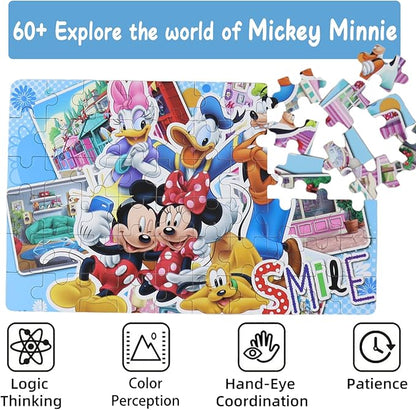 Minnie Mickey Puzzles for Kids Ages 3-8 - 60 Piece Jigsaw Puzzles for Girls & Boys - Educational Toys in a Metal Box