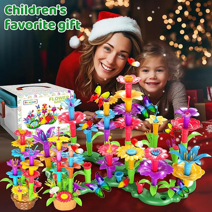 Doloowee 102Pcs Flower Garden Building Toys for Girls 3 4 5 6 7 Year Old, Upgrade DIY Building Stacking Toys, STEM Preschool Educational Toddler Toys Brain Development Kindergarten Kids Toy