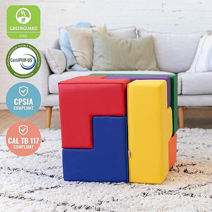 ECR4Kids SoftZone Brainy Building Blocks, Foam Puzzle, Assorted, 7-Piece