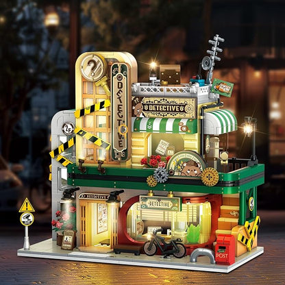 Detective Agency Building Set with LED Light, 1231PCS Detective House Building Block Toy with Clue Wall, Office Construction Model for Easter Mother's Day for Adults Teens Kids Boys Girls 10+