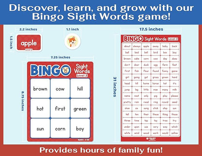 Sight Words Bingo Game for Kindergarten, Learn to Read Sight Word Cards, Word Games for Kids Ages 4-8, Bingo Sight Words Level 3&4