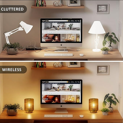 2 Pack Battery Operated Decorative Aesthetic Lamp with Timer for Dorm/Office/Patio/Bedside/,Small Cordless Table Lamps with LED Warm Bulb for Shelf/Coffee Table/Entryway/Mantle/Dresser Decor(Golden)
