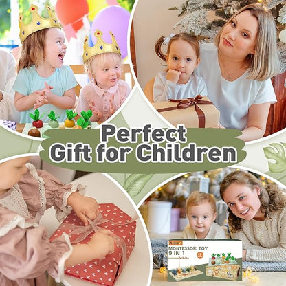Montessori Wooden Toys for 1+ Year Old, 9 in 1 Montessori Toddler Toy with Preschool Educational Toys for 2+ Year Old, Birthday for Boys Girls Aged 1 2 3 4 Years