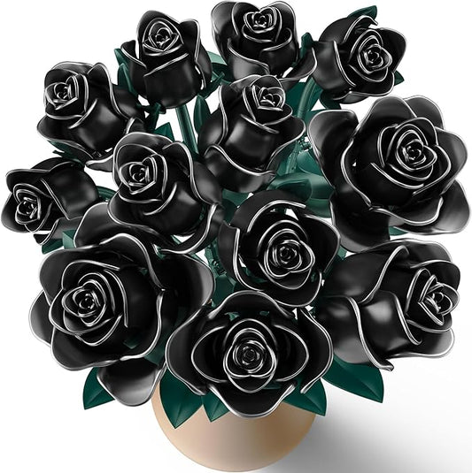 Black Rose Building Blocks Set for Kids, 634PCS Flower Bouquet Brick Toy, Romantic Gift for Girls, Women, Valentine's Day, Birthday, Mother's Day, Halloween, DIY Artificial Plant for Home Decor