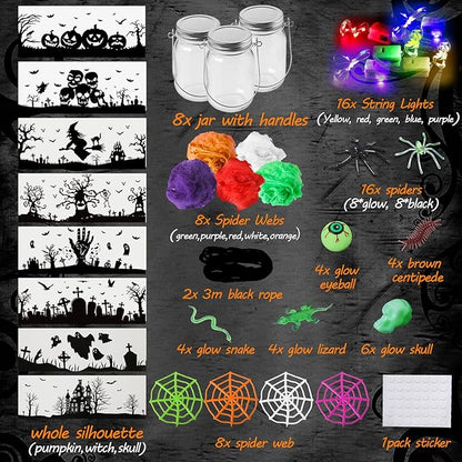 Halloween Crafts Activities For Kids Ages 4-12,8 Pack Glass Mason Jar for School Halloween Art Activities,Halloweens Craft Supplies,DIY Lantern Jar for Gifts Halloween Party Favors,Classroom Prizes