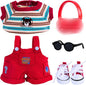 17cm Doll Clothing, fits 5.9-6.69 inch (15-17cm) Doll, high Fashion 5-Piece Clothing and Accessory Set with top, Jumpsuit, Sunglasses, Headphones and Canvas Shoes (Doll not Included) (red)