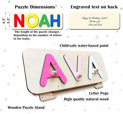 Personalized Wooden Name Puzzle for Kids Personalized Baby Name Puzzle for Toddlers Personalized Baby Gifts First Birthday Gift Wooden Puzzles Custom Toddler Learning