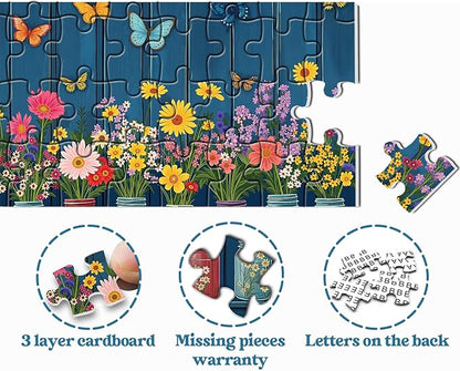 Wildflower Puzzles for Adults 1000 Pieces, Colorful Flower Garden Jigsaw Puzzles, Nature Butterfly Floral Vase Puzzle