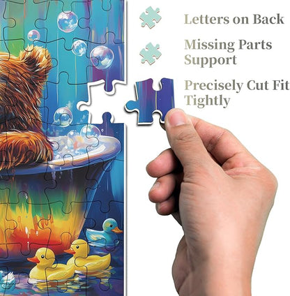 Bear Animal Puzzles for Adults 1000 Pieces, Funny Bathing Bears Jigsaw Puzzle, Challenging Rainbow Duck Puzzle as Home Decor