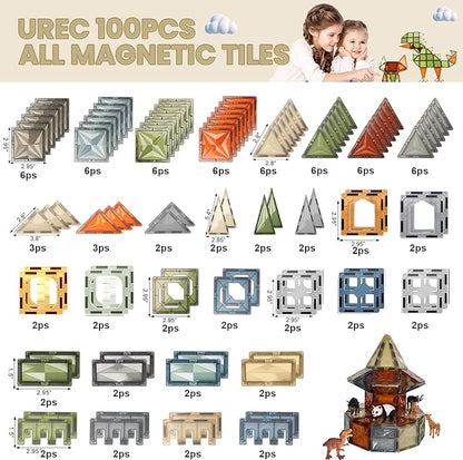Magnetic Tiles, 100PCS Magnetic Blocks for Kids, 3D Diamond Magnet Tiles Building Blocks for Toddlers, Construction STEM Magnet Toys Gift for 3+ Year Old Boys and Girls