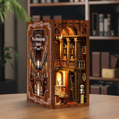 ISSEVE Book Nook Kit, DIY 3D Wooden Puzzle Dollhouse Booknook for Adults, Tiny Miniature House Kit Bookshelf Decor, Halloween for Crafts Book Lovers (Library of Philosophical)