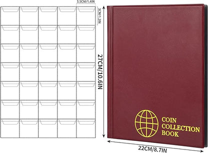 350 Pockets Coin Albums - 35x30 mm/1.3x1.1 inch Pocket Red Coin Book 10 Pages Coin Collection Holder Letter Size Coin Storage Book CS0235RE