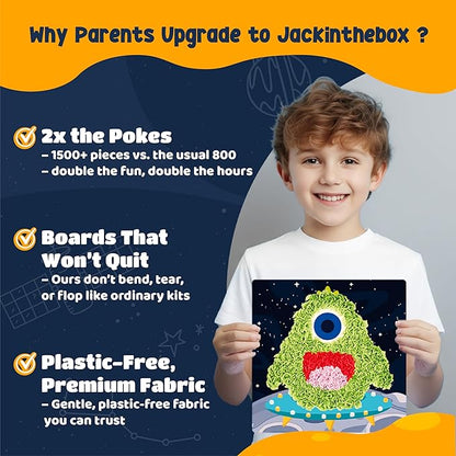 jackinthebox Poke Poke Art for Kids – Space Theme, Mess-Free Fabric Art and Craft, Flower Pressing Kits, Gift for Kids, Toys for Girls and Boys Ages 4 5 6 7 8