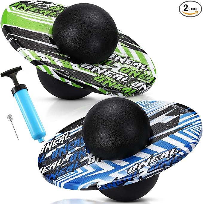 Junkin 2 Pcs Pogo Ball Trick Board Toy Balance Board Pogo Balance Bounce Ball with Pump and Strong Grip Deck for Fun Challenge Fidget Indoor,Outdoor Toys