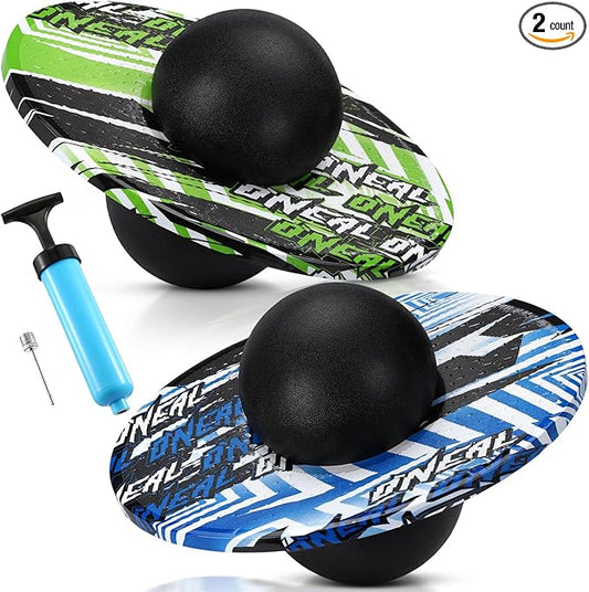Junkin 2 Pcs Pogo Ball Trick Board Toy Balance Board Pogo Balance Bounce Ball with Pump and Strong Grip Deck for Fun Challenge Fidget Indoor,Outdoor Toys