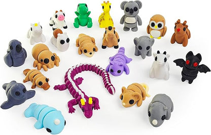 22 pcs Animal Figurines, 3D Printed Animal Figurines Set, Articulated, Party Favors, Pocket Fidget Toys Bulk, Goodie Bag Stuffers, Gifts for Boys Girls Toddlers, Office Desk Pets, Classroom rewards