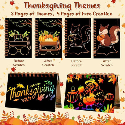 12 Pack Thanksgiving Scratch Art Party Favors for Kids - Rainbow Scratch Paper with Fall Party Scratch Off Cards Easter Birthday Goodie Bags Stuffers - Return Gifts DIY Classroom Prize