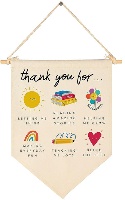 Thank You Gift for Nursery Teacher-End of Term Gift for Daycare Teacher,Nursery Worker,Teacher Ta School Nursery-Rainbow Teacher Leaving Present-Canvas Hanging Pennant Flag Banner Wall Sign Decor