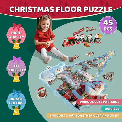 Floor Puzzles for Kids Ages 3-5, Christmas Puzzles for Toddler Ages 4-6, 45 Pieces Jumbo Puzzles with Box, Christmas Toys for Gifts 3-8 Years Old