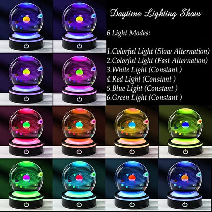 3d Solar System Model Crystal Ball Led Lamp Base - Space Decor World Globe Planets Sphere Night Light 80mm 3.15 Inch - Solar System Decor Best Birthday Astronomy Gifts For Men Physics Science Teacher