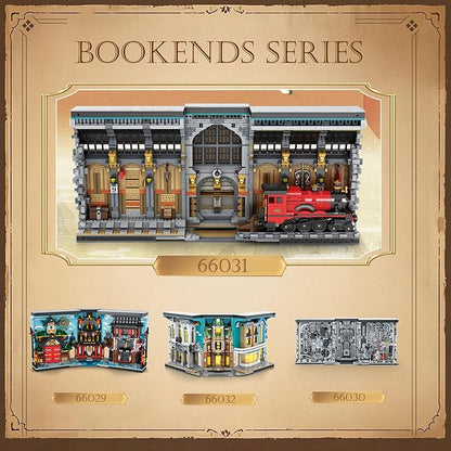 Reobrix Magic Train Booknook Building Set with Lights, Creative Bookends Building Kit 66031, Bookshelf Home Decor, 2795 PCS Book Nook Model Toy Kit, Gift for Teens 14+ and Adults