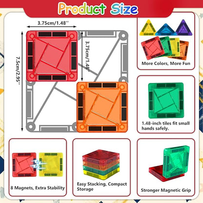 Mini Magnetic Tiles 36pcs, Travel Kids Toys STEM Magnet Toy for Toddler Magnetic Blocks Building Preschool Learning Sensory Montessori Toy for 3+ Year Old Boys and Girls