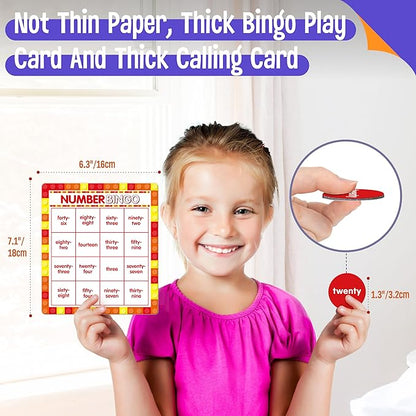 SpriteGru Number Bingo Game, 1-100 Board Game Learn & Count to Read 2 Versions Recognition Game for Kids 5-12, Perfect for Classroom & at Home