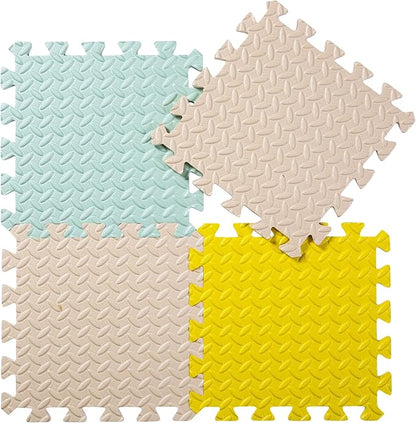 Foam Floor Mats for Kids, 12 x 12 Inch 16 Tiles 0.4" Thickness Foam Play Mat, Non-Toxic Square Interlocking Floor Mats Rubber Baby Play Mat for Toddlers(Beige/Yellow/Bean Green)