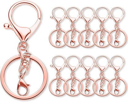 10 Pack a Set Metal Lobster Claw Clasps and Key Rings, Key Chain Accessories, Keychain Making kit for Keys, Art Crafts, Jewelry Making, Rose Gold