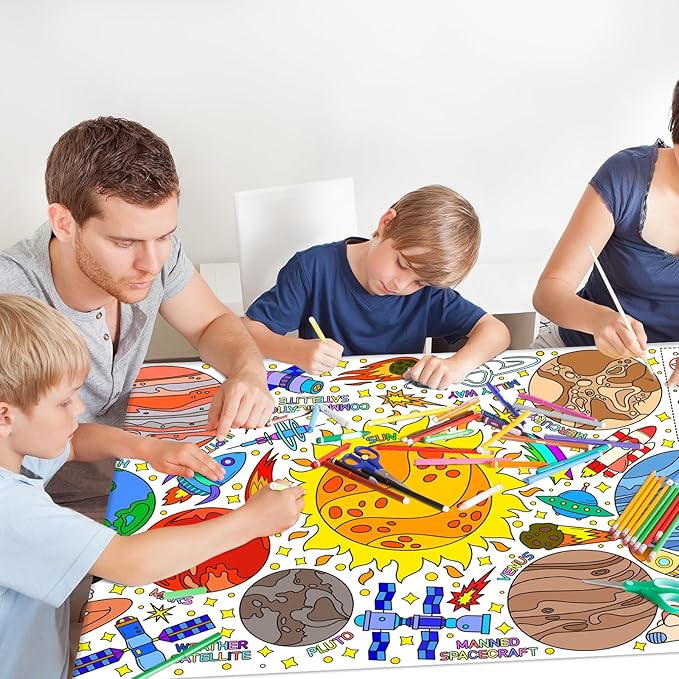 Giant Coloring Poster for Classroom Wall - Versatile 31.5 x 72 Inches Outer Space Activity Poster/Table Cover,School Parties, Outer Space Birthday Party and Special Events Decoration