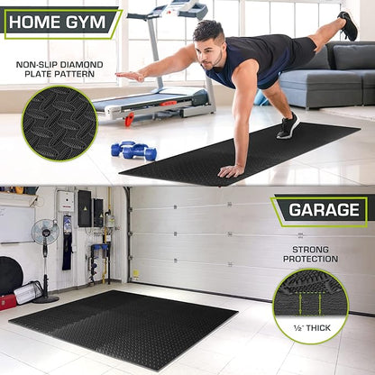 ProsourceFit Puzzle Exercise Mat ½ in, EVA Interlocking Foam Floor Tiles for Home Gym, Mat for Home Workout Equipment, Floor Padding for Kids, Black, 24 in x 24 in x ½ in, 24 Sq Ft - 6 Tiles