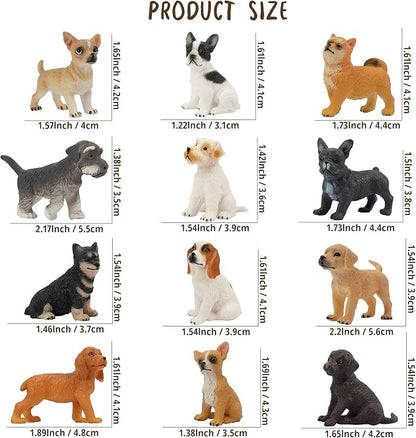 Toymany 12PCS Mini Dog Figurines Toy Set, Realistic Detailed Plastic Puppy Figures Playset, Hand Painted Dogs Animals Toy, Cake Toppers Easter Eggs Christmas Birthday Gift for Kids Toddlers
