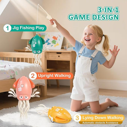 Magical Dancing Octopus Toy with LED Lights and Music, USB Rechargeable Tummy Time Toys, Automatic Dodging Crawling Toys, Suitable As a Birthday Gift for Children Aged 3 and Above (Green)