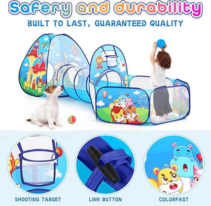 3pc Kids Play Tent with Play Tunnel and Ball Pit, Toddler Tent for Girls and Boys Indoor Playhouse, Gift Toys for Babies (Balls NOT Included)