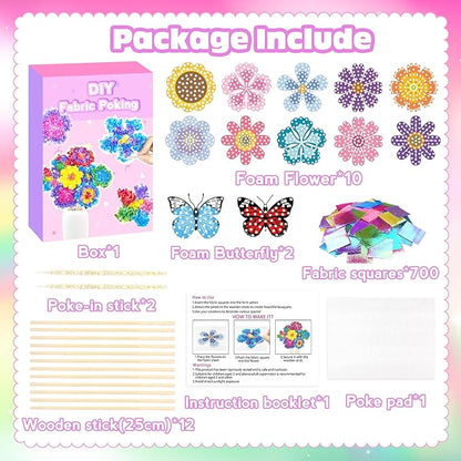 Poke in Fun Art Flower Bouquet Craft Kits for Kids,with 10 Flowers & 2 Butterflies,Arts and Crafts,Mess-Free Craft,DIY Art Activity Birthday Christmas Gifts Ideas for Girls & Boys Ages 4-10+