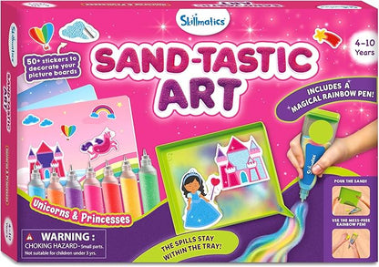 Skillmatics Sand Art Activity - Mess-Controlled DIY Unicorn & Princess Craft Kit with 50+ Colorful Stickers, Creative & Fun Hands-On Activity, Christmas Gifts for Ages 4, 5, 6, 7, 8, 9, 10