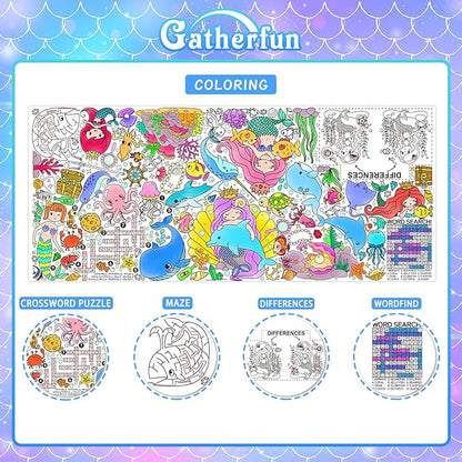 Gatherfun Mermaid Party Giant Coloring Poster - 31.5X 72 Inches - Versatile Classroom Wall Décor & Birthday Activity - Mermaid Poster or Table Cover for School Parties and Special Events