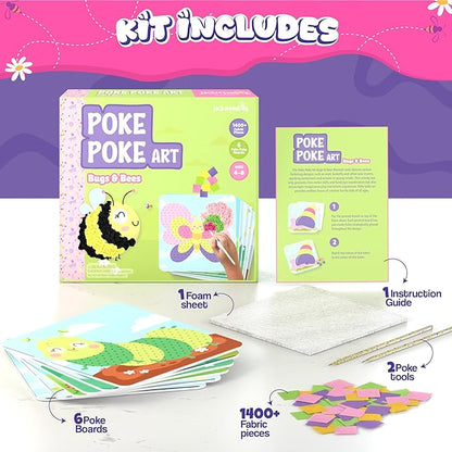 jackinthebox Poke Poke Art – Bugs Theme, Mess-Free Fabric Art and Craft, Flower Pressing Kits, Gift for Kids, Toys for Girls and Boys Ages 4 5 6 7 8