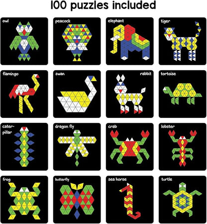 New Magnetic Puzzles : Triangles - Includes 250 Colorful Magnets 100 Puzzles Magnetic Board Display Stand